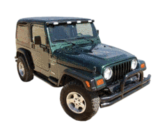 Jeep TJ with steel bull bar and extra roof flood lights , Jeep Wrangler